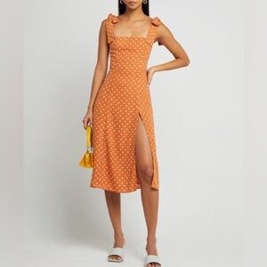 o.p.t Sasha Tie Strap Midi Dress Orange Polka Dot Size L NWT